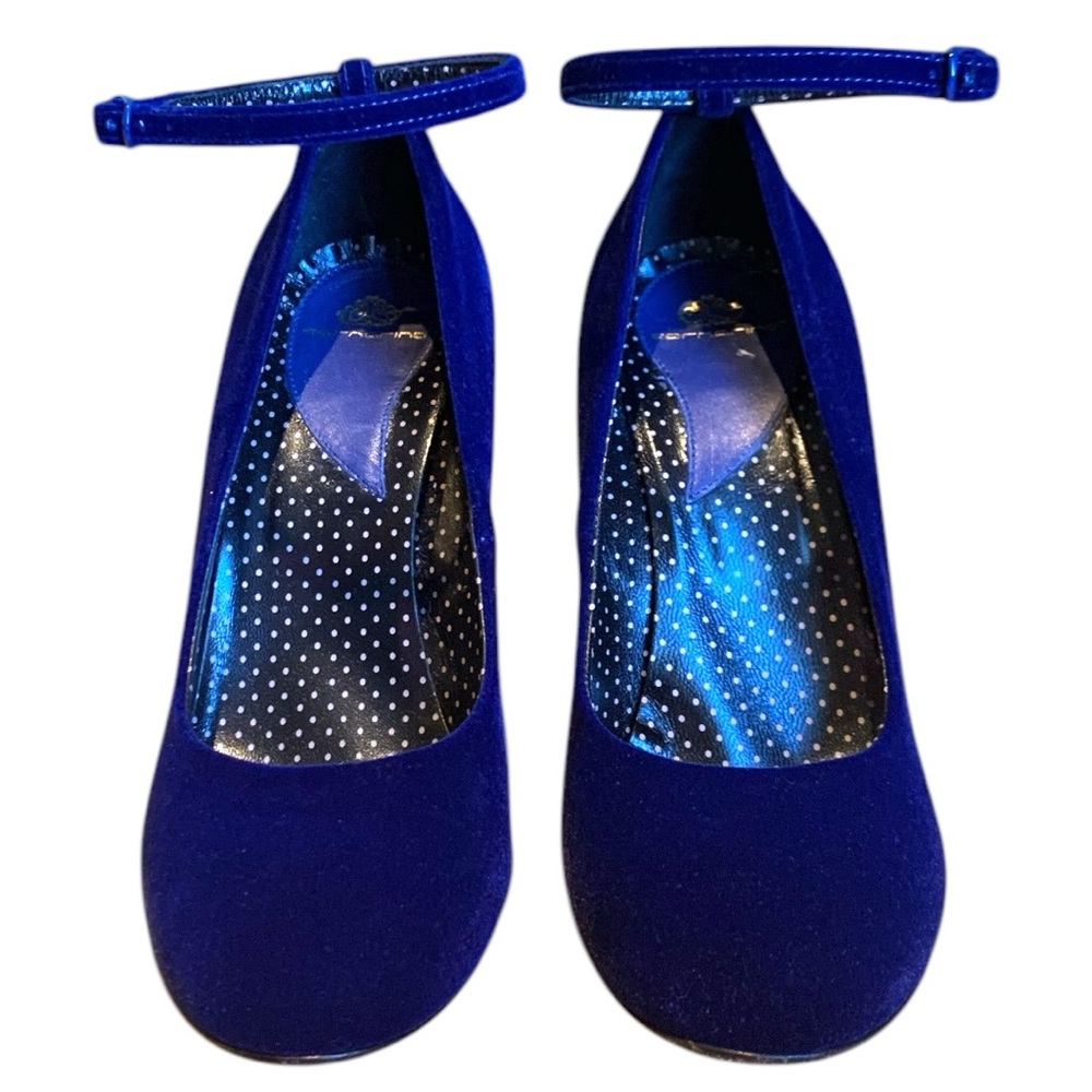 Fornarina Vintage Y2K Blue Velvet Ankle Strap Heels Pumps EU 37 US 6.5 - Picture 7 of 13
